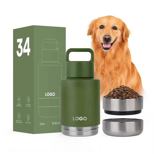 3 in 1 Double Wall Stainless Steel Dog Feeding Water Bottl