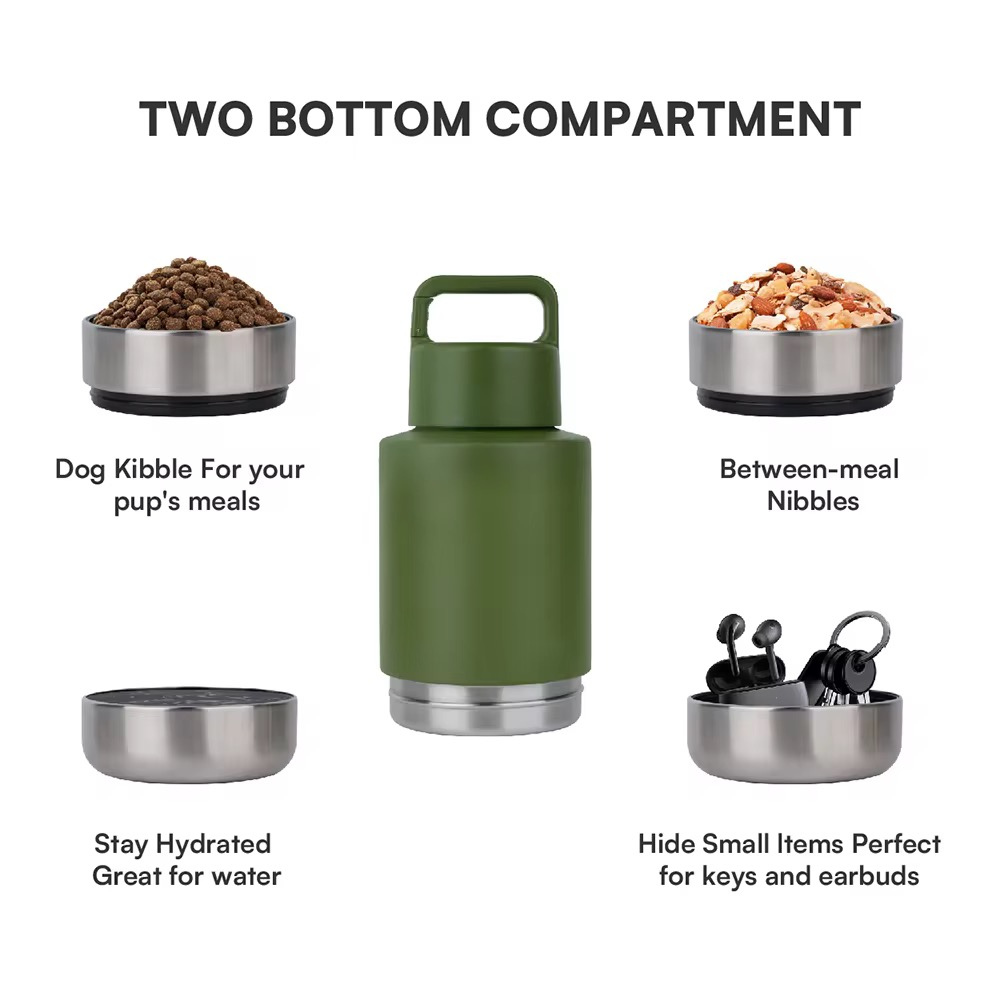 3 in 1 Double Wall Stainless Steel Dog Feeding Water Bottl